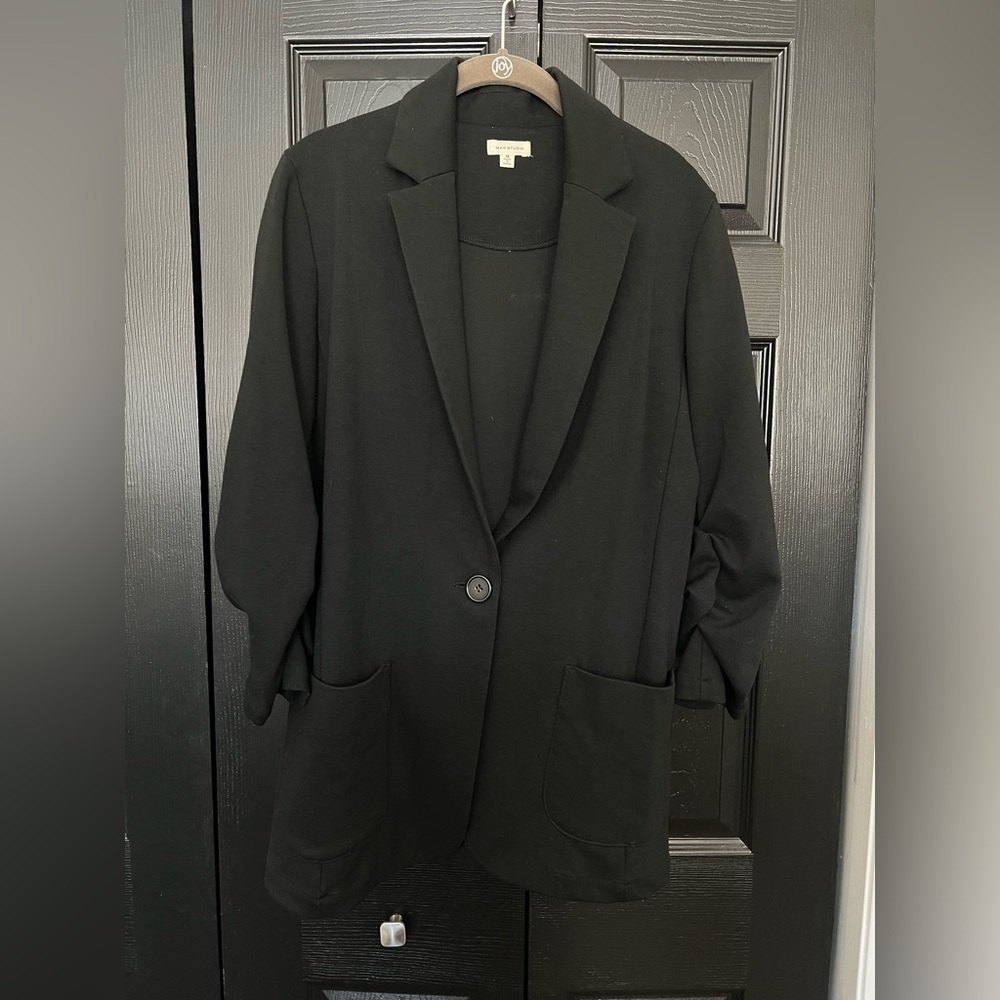 Max Studio | Classic Black Blazer with Ruched Sleeves